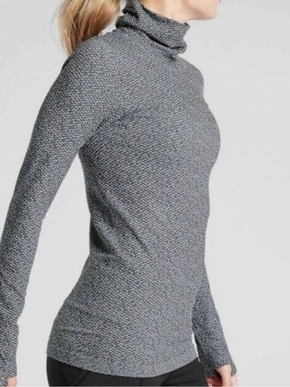 Athleta Flurry Norwegian Gray & Black Turtleneck Sweater M